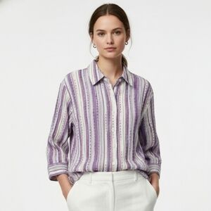 Breckenridge Purple Pink Striped Blouse Textured Boho Crinkled Casual 2X